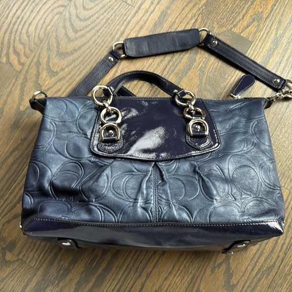 Women’s Coach Blue Leather/Patent Satchel Bag - Picture 3 of 4